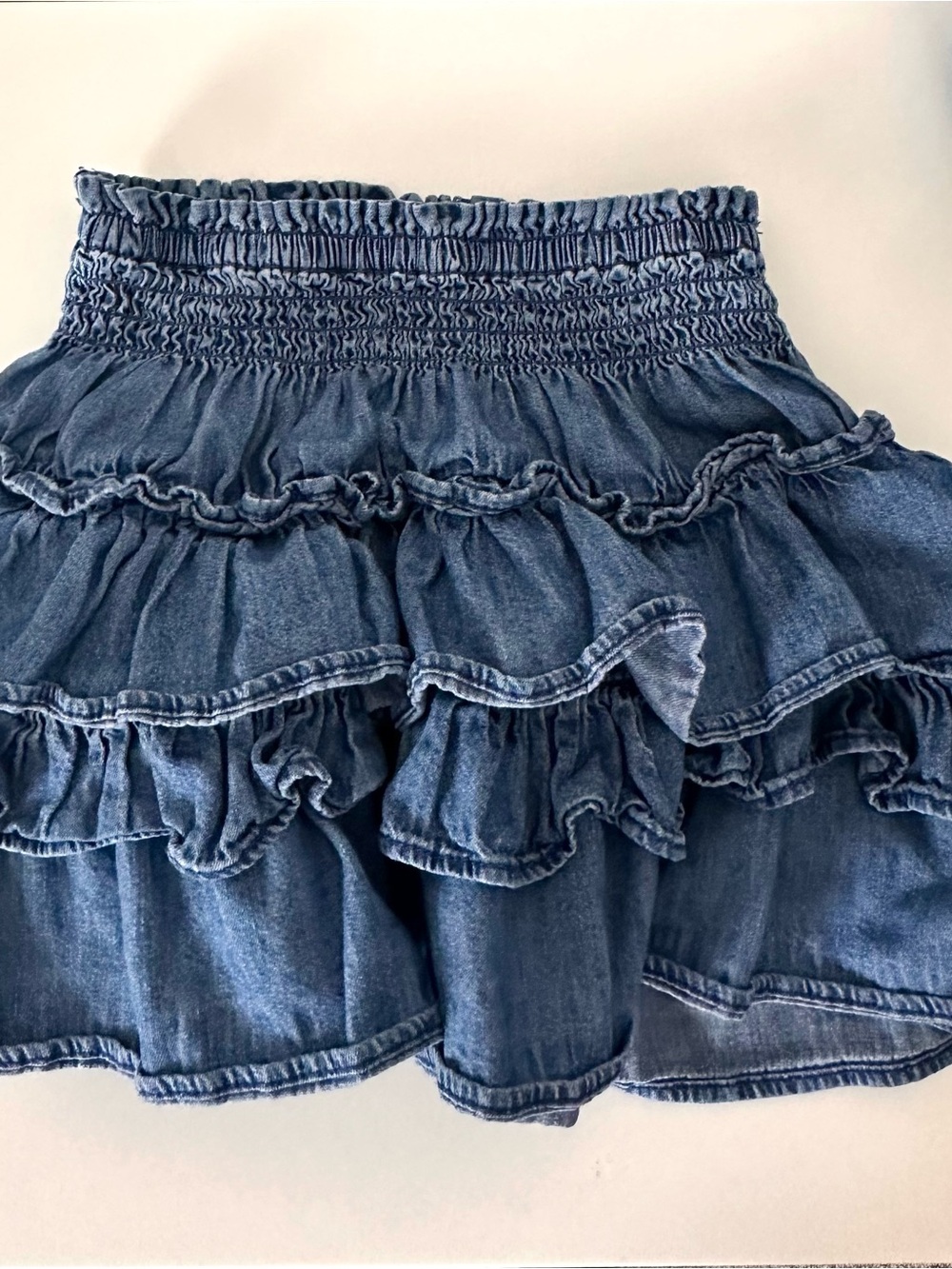 LoveShackFancy Blue Ruffle Tiered Smocked Mini Skirt